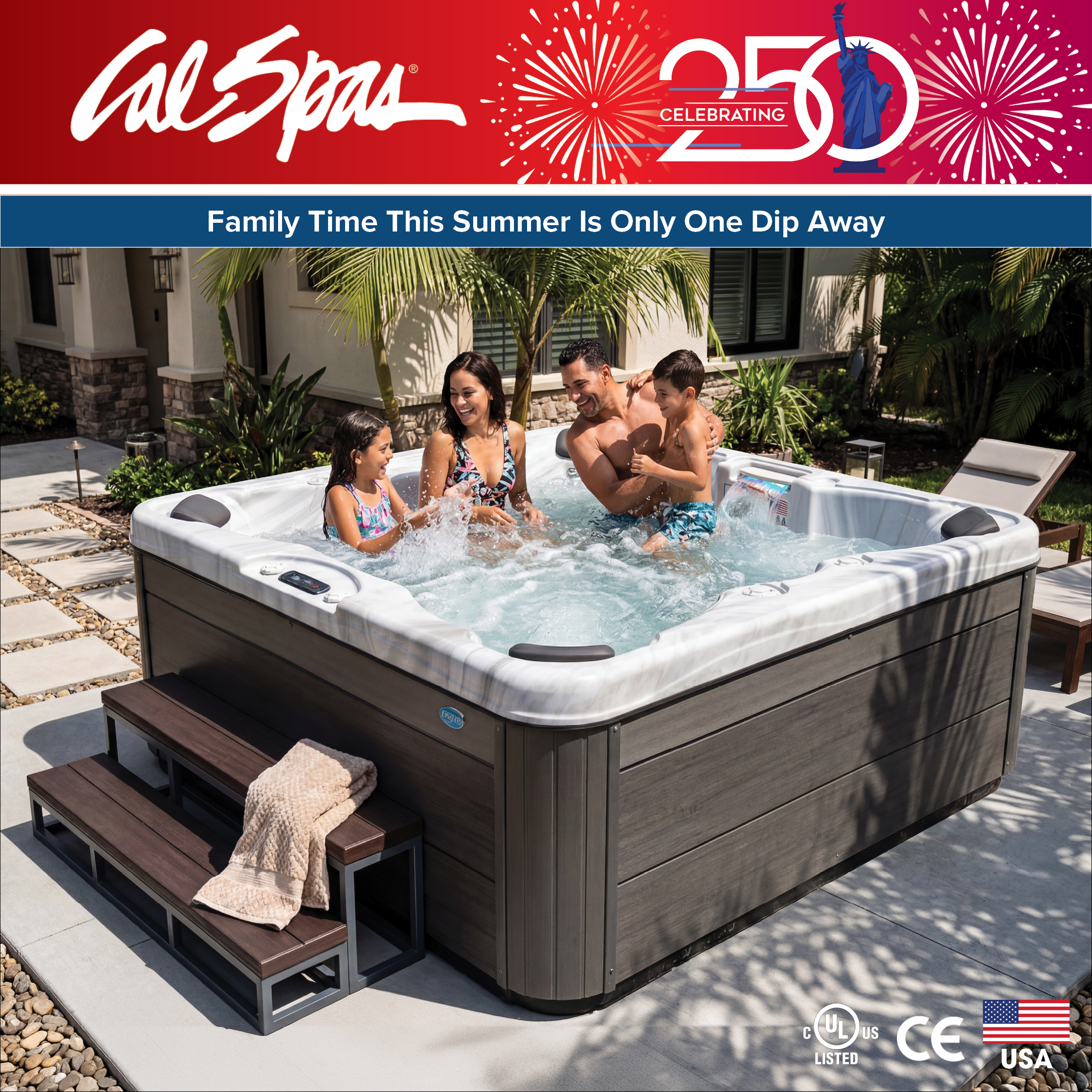 Calspas hot tub being used in a family setting - Redondo Beach